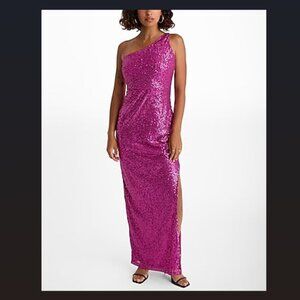 NWT Express Sequin One Shoulder Formal Maxi Dress, Berry Pink, XL